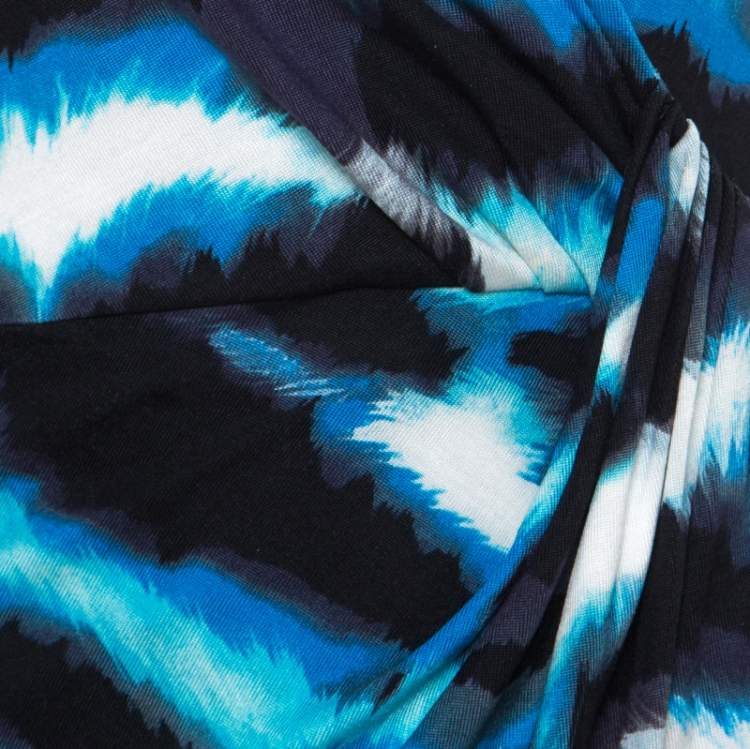 Pre Owned Diane Von Furstenberg Blue Printed Silk Wrap Begona Dress M