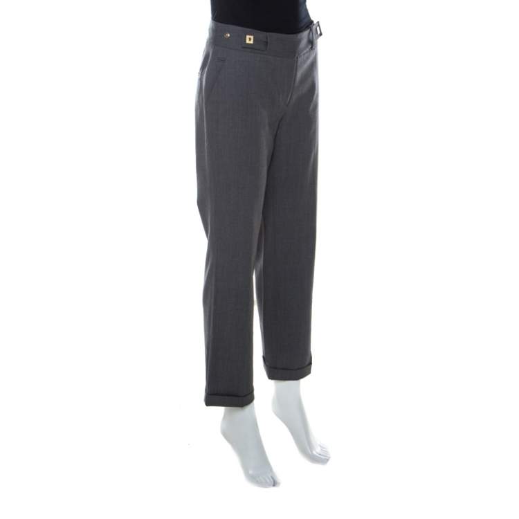 Pre Owned Diane Von Furstenberg Grey Wool Snap Button Detail Geordinne Trousers S