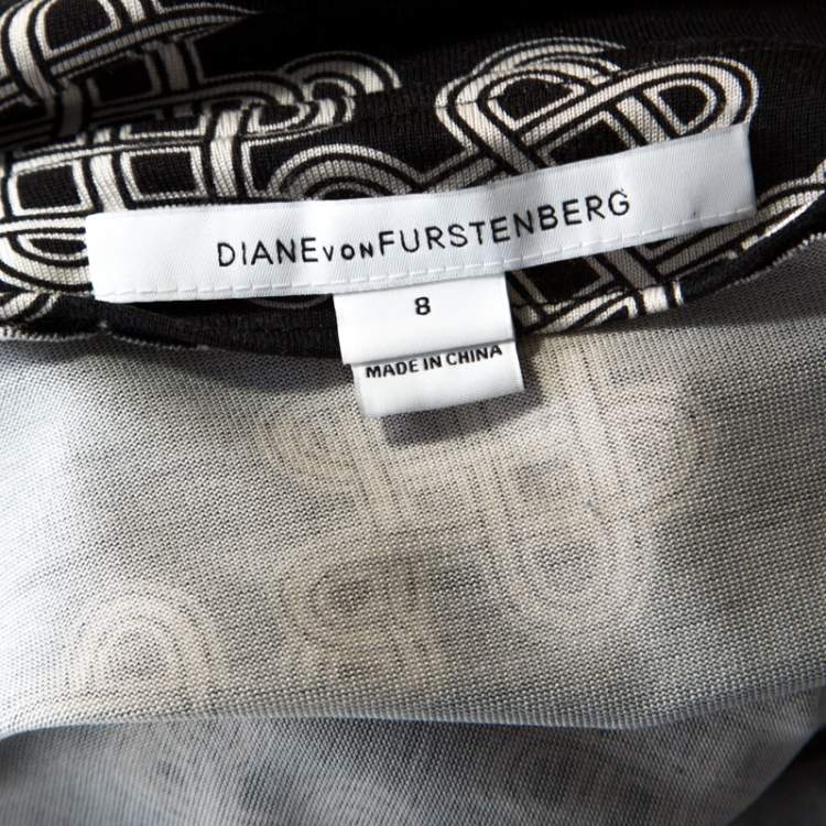 Pre Owned Diane Von Furstenburg Black & White Love Knot Print T72 Wrap Dress M
