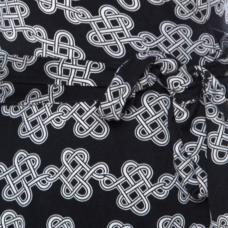 Pre Owned Diane Von Furstenburg Black & White Love Knot Print T72 Wrap Dress M