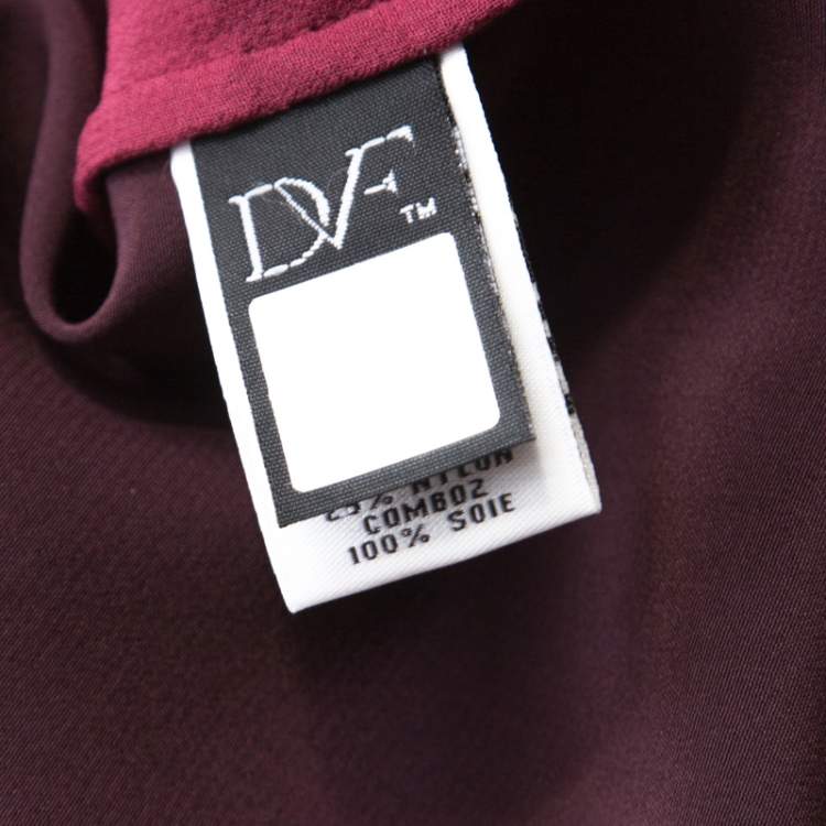 مملوكة مسبقًا Diane Von Furstenberg Burgundy Silk and Lace Bodice Branwen Blouse L 