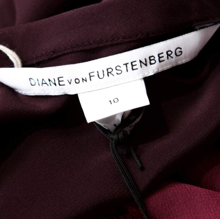 مملوكة مسبقًا Diane Von Furstenberg Burgundy Silk and Lace Bodice Branwen Blouse L 