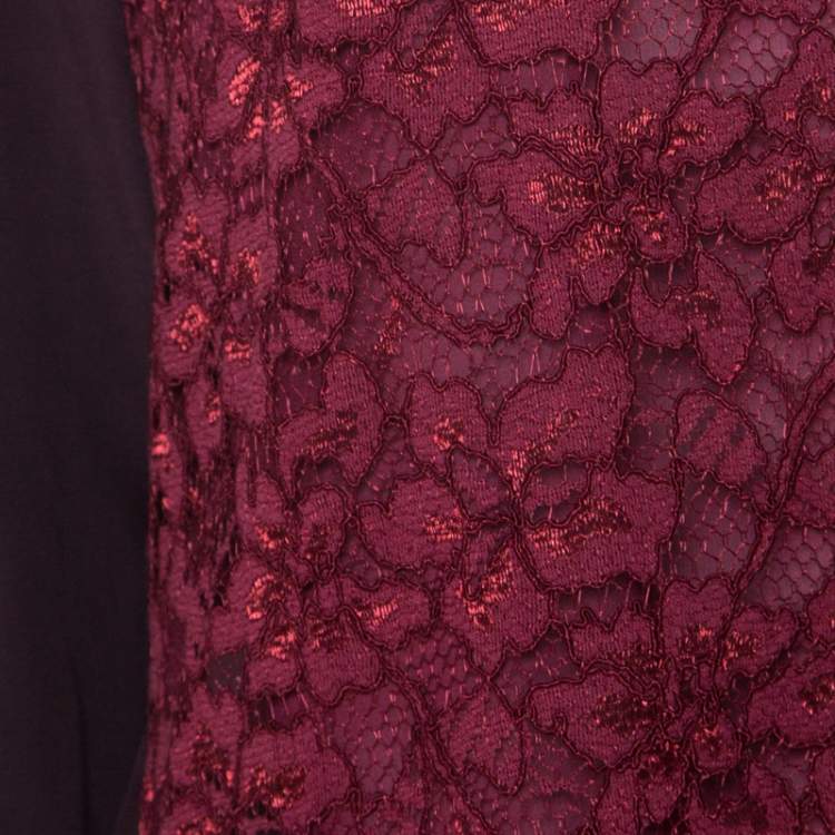 مملوكة مسبقًا Diane Von Furstenberg Burgundy Silk and Lace Bodice Branwen Blouse L 