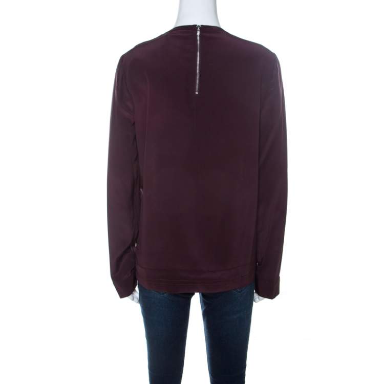 مملوكة مسبقًا Diane Von Furstenberg Burgundy Silk and Lace Bodice Branwen Blouse L 