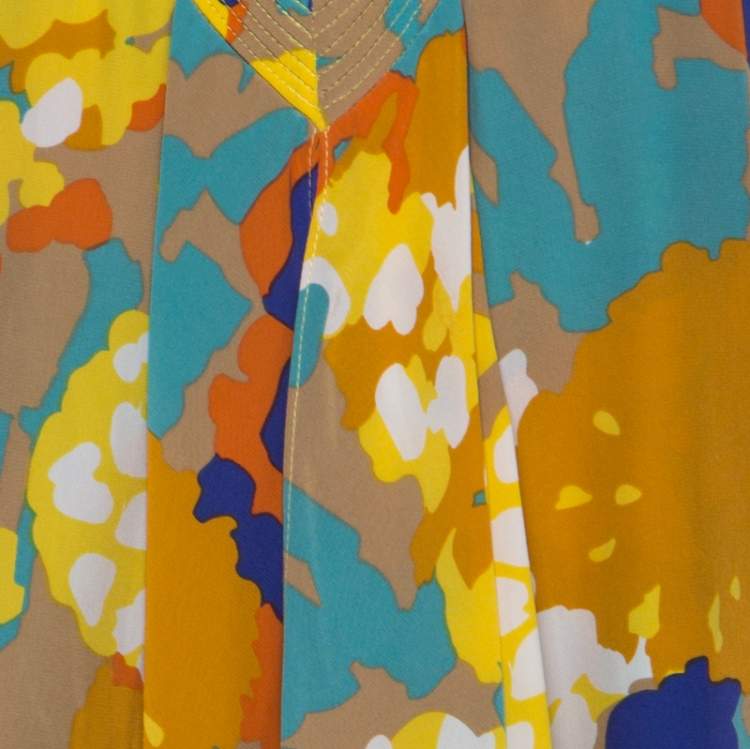 Pre Owned Diane von Furstenberg Multicolor Printed V-Neck Asymmetric Hem Sleeveless Top L 