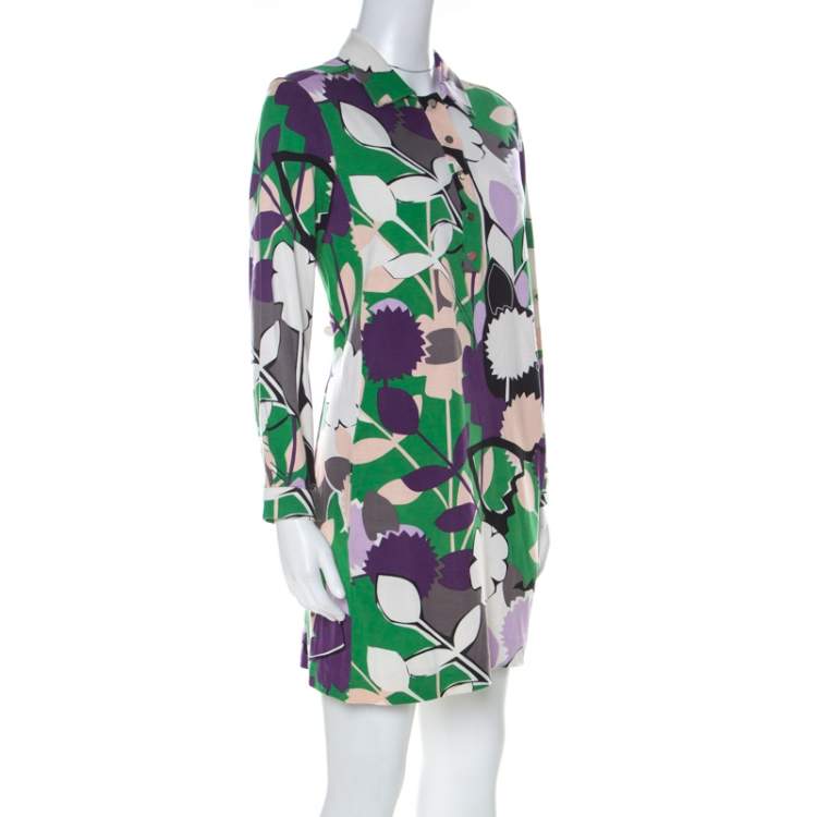Pre Owned Diane von Furstenberg Multicolor Printed Silk Jersey Nicole Tunic M 