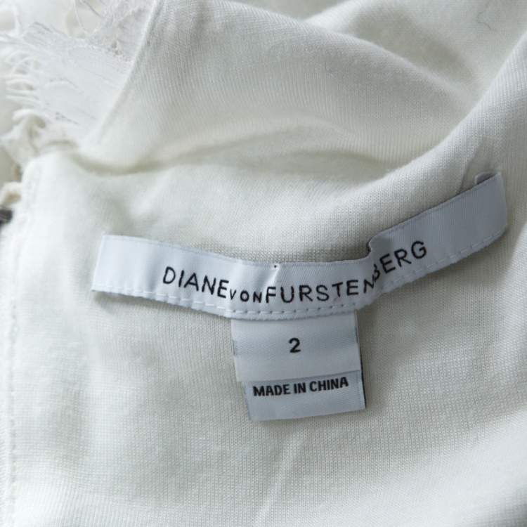 Pre Owned Diane von Furstenberg Off White Long Sleeve Zarita Lace Dress S