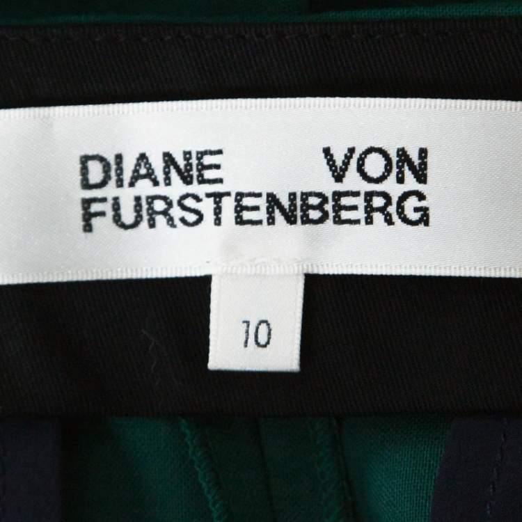 Pre Owned Diane Von Furstenberg Green Stretch Wool Pleated High Waist Trousers L