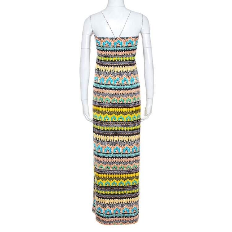 Pre Owned Diane Von Furstenberg Multicolor Printed Silk Strapless Maxi Farrin Dress XL