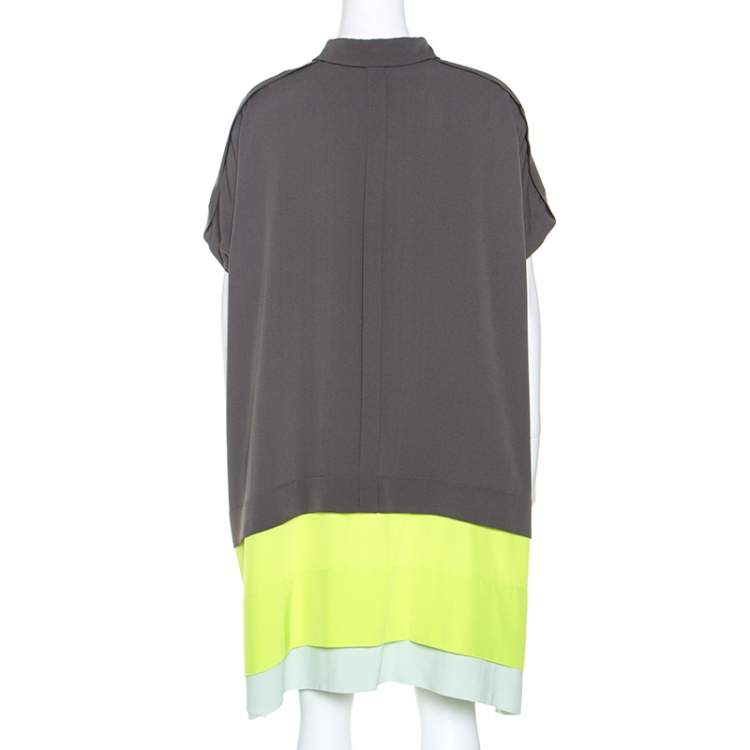 مملوكة مسبقًا Diane von Furstenberg Grey Silk Contrast Trim Hatsu Colorblock Dress S