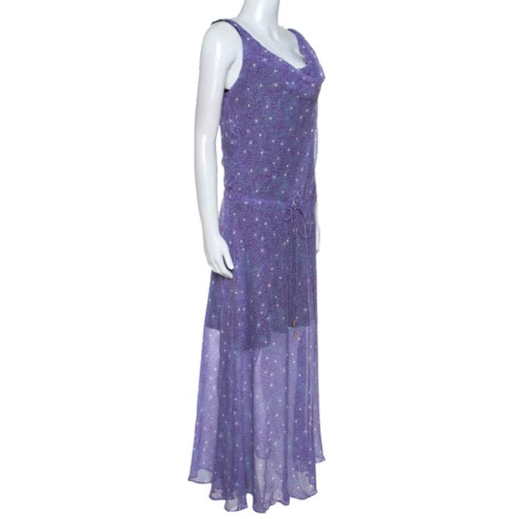 Pre Owned Diane Von Furstenberg Purple Printed Chiffon Tadd Maxi Dress M