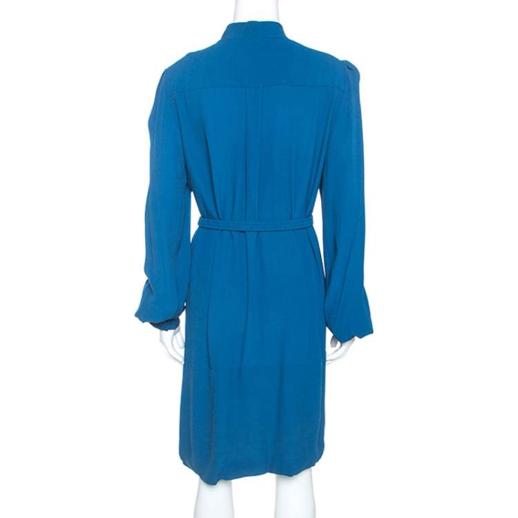 Pre Owned Diane Von Furstenberg Teal Crepe Long Sleeve Tunisia Dress L