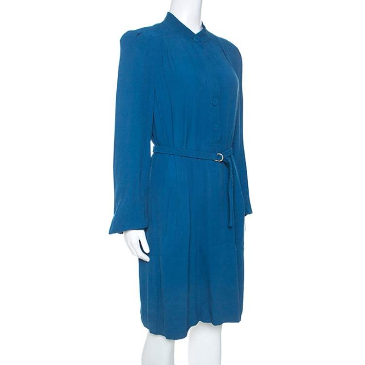 Pre Owned Diane Von Furstenberg Teal Crepe Long Sleeve Tunisia Dress L