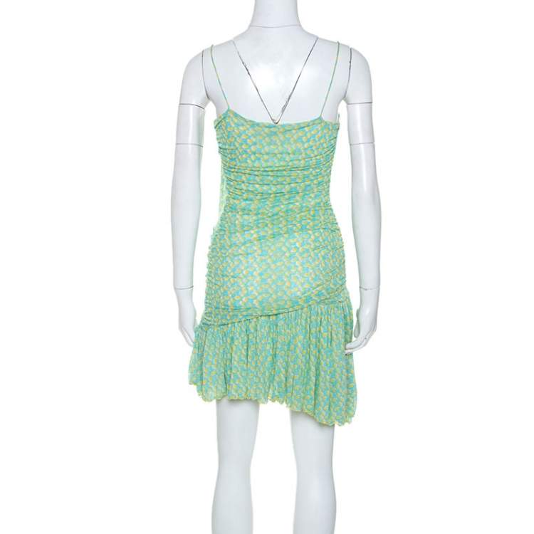 Pre Owned Diane Von Furstenberg Green printed Silk Mesh Drop Waist Louie Dress M