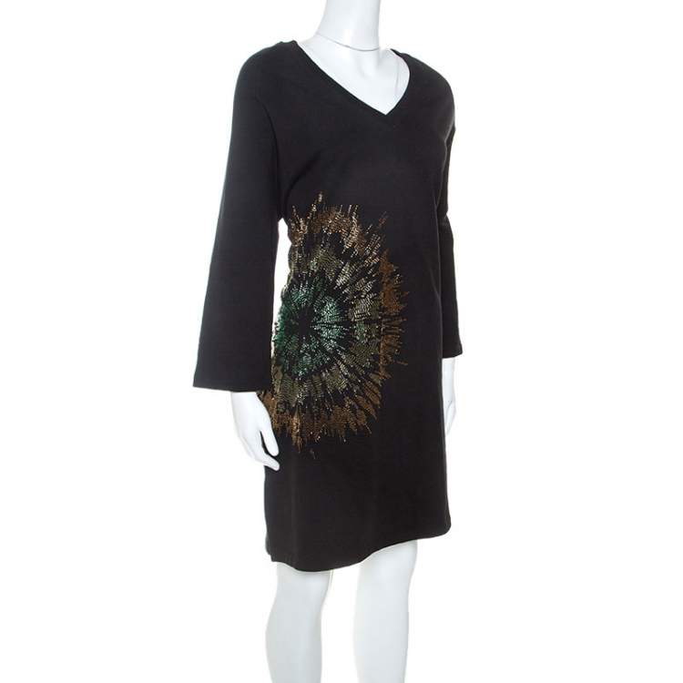 Pre Owned Dries Van Noten Black Jersey Embellished Sweatshirt Dress M