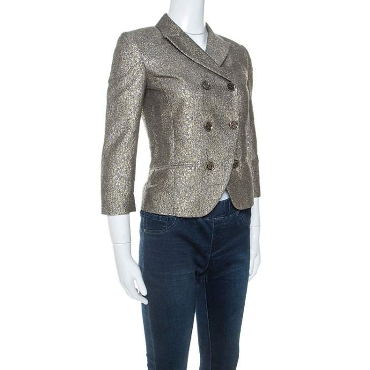 Pre Owned Diane Von Furstenberg Metallic Wool Little M Tweed Blazer XS