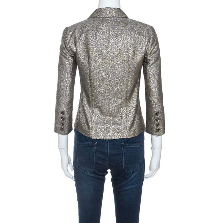 Pre Owned Diane Von Furstenberg Metallic Wool Little M Tweed Blazer XS