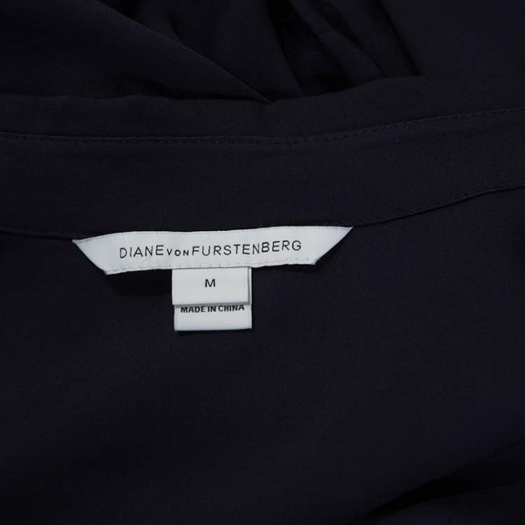 مملوكة مسبقًا Diane Von Furstenberg Navy Blue Stretch Silk Lanzi Dress M