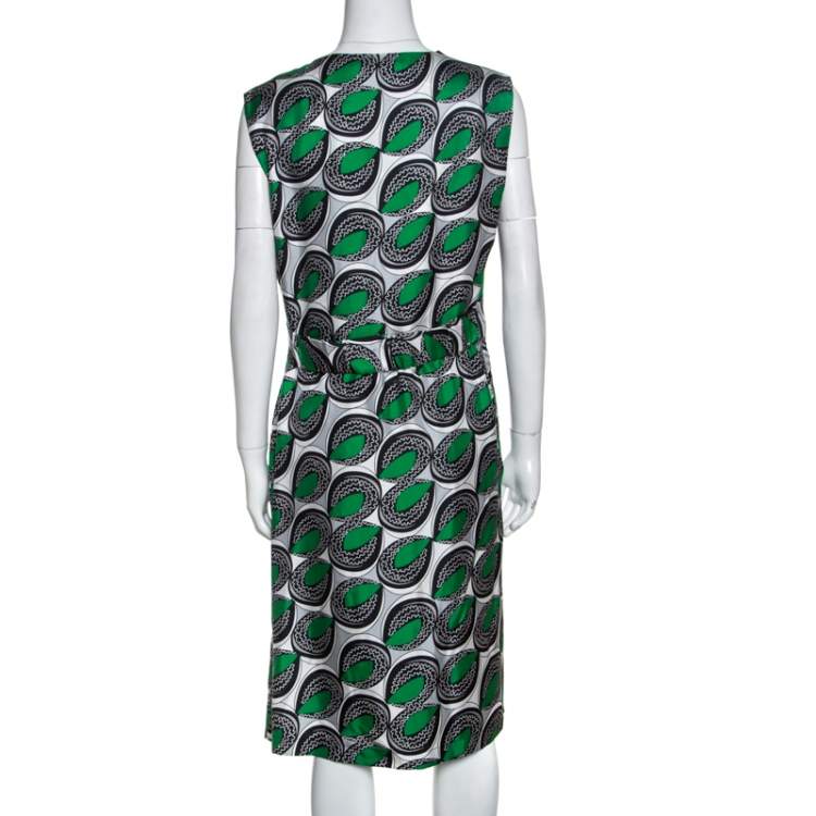 مملوكة مسبقًا Diane Von Furstenberg Green Printed Silk Ruffled Talba Dress L