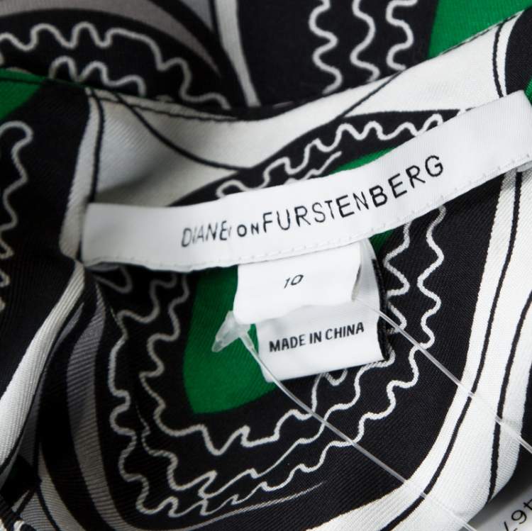 مملوكة مسبقًا Diane Von Furstenberg Green Printed Silk Ruffled Talba Dress L
