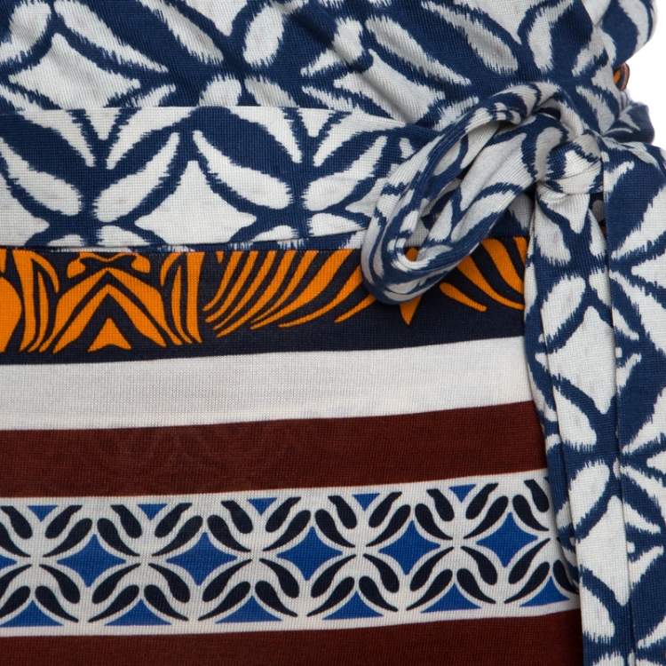 مملوكة مسبقًا Diane Von Furstenberg Multicolor Printed New Julian Two Desert Band Wrap Dress M