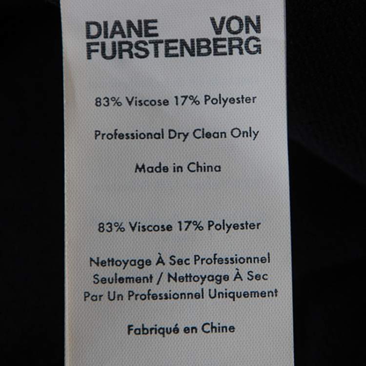 Pre Owned Diane Von Furstenberg Black Knit Striped Detail Wrap Dress S 