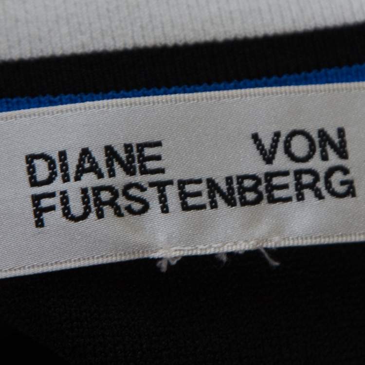 Pre Owned Diane Von Furstenberg Black Knit Striped Detail Wrap Dress S 