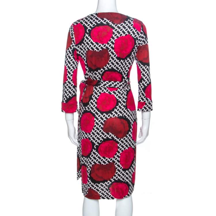 Pre Owned Diane Von Furstenberg Multicolor Floral Print Silk New Julian Two Wrap Dress S