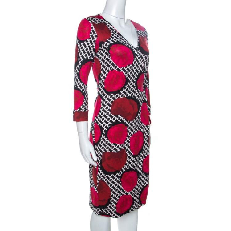 Pre Owned Diane Von Furstenberg Multicolor Floral Print Silk New Julian Two Wrap Dress S