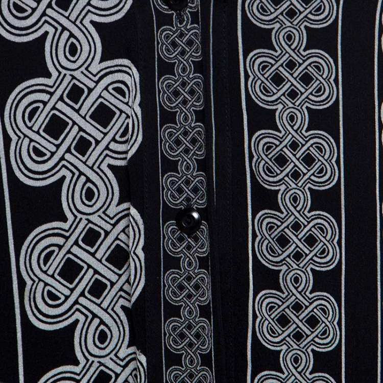 Pre Owned Diane Von Furstenberg Monochrome Knot Print Silk Harlow Blouse L
