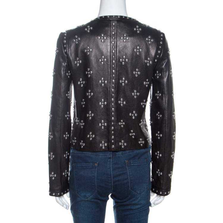 Pre Owned Diane Von Furstenberg Black Leather Studded Cocoa Jacket S