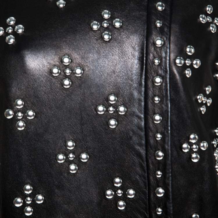 Pre Owned Diane Von Furstenberg Black Leather Studded Cocoa Jacket S