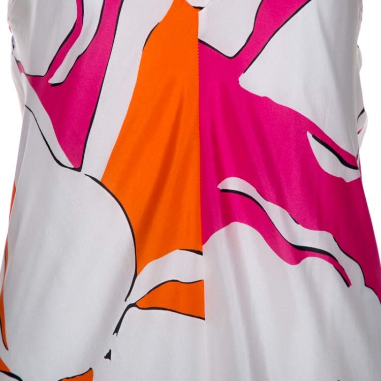 Pre Owned Diane von Furstenberg White Eden Garden Print Silk Barths Dress M