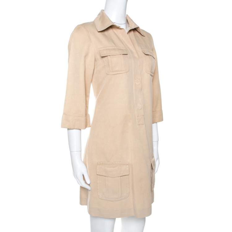 Pre Owned Diane Von Furstenberg Roberts Khaki Pocket Detail Dress M