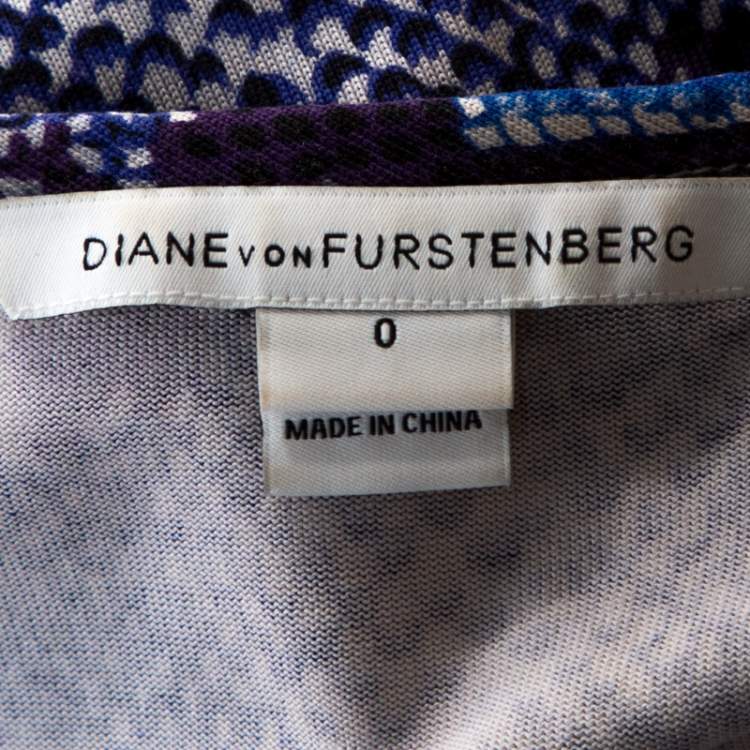 Pre Owned Diane Von Furstenberg Blue Python Print Silk Jersey Della Dress XS 