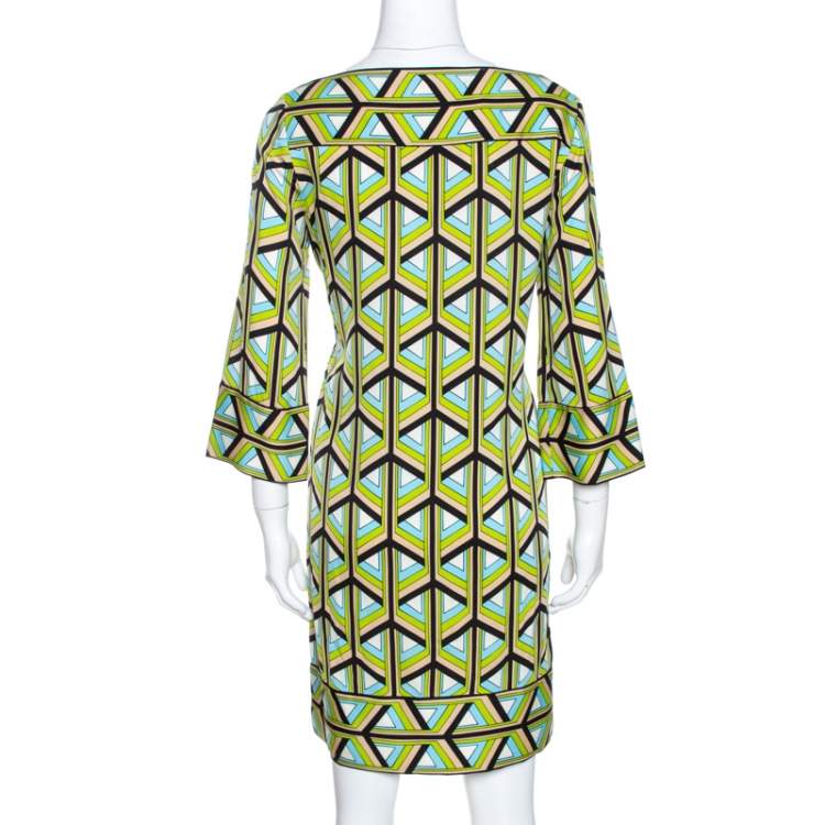 Pre Owned Diane Von Furstenberg Green Printed Silk Andati Shift Dress S