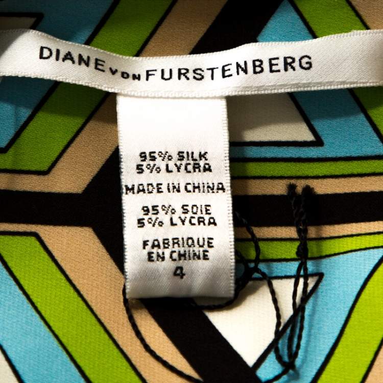 Pre Owned Diane Von Furstenberg Green Printed Silk Andati Shift Dress S