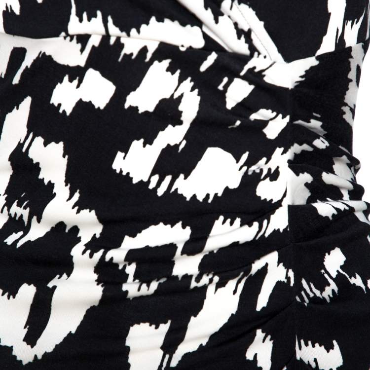 Pre Owned Diane Von Furstenberg Monochrome Printed Silk Capela Dress L
