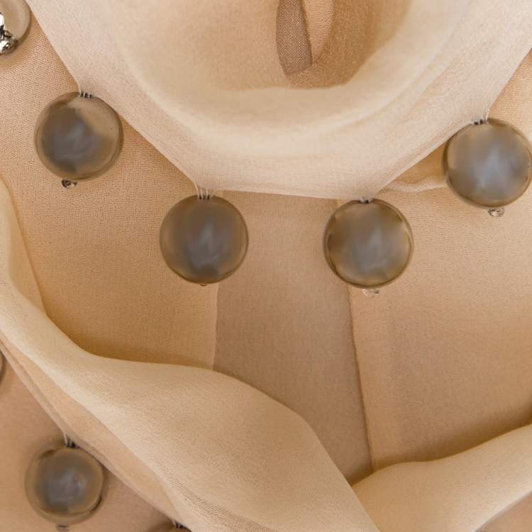 Pre Owned Diane Von Furstenberg Cream Silk Silver Balls Embellished Amya Solid Top L