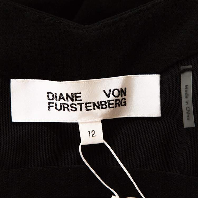 Pre Owned Diane von Furstenberg Black Fluid Crepe One Shoulder Gown L