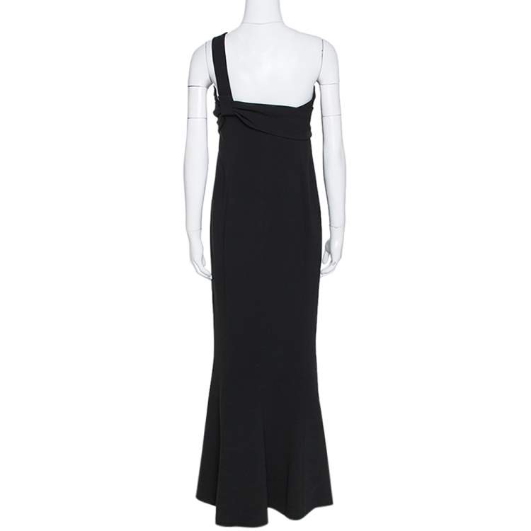 Pre Owned Diane von Furstenberg Black Fluid Crepe One Shoulder Gown L