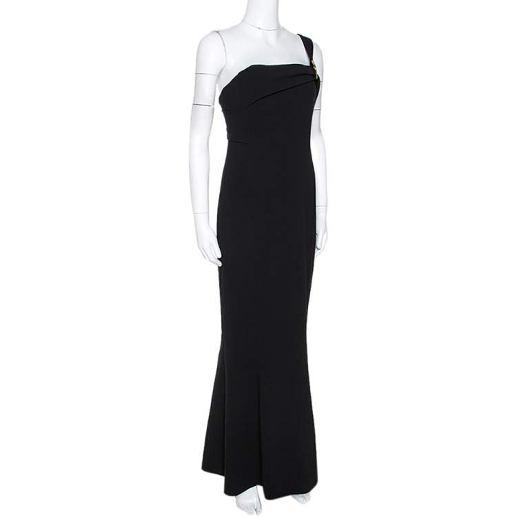 Pre Owned Diane von Furstenberg Black Fluid Crepe One Shoulder Gown L