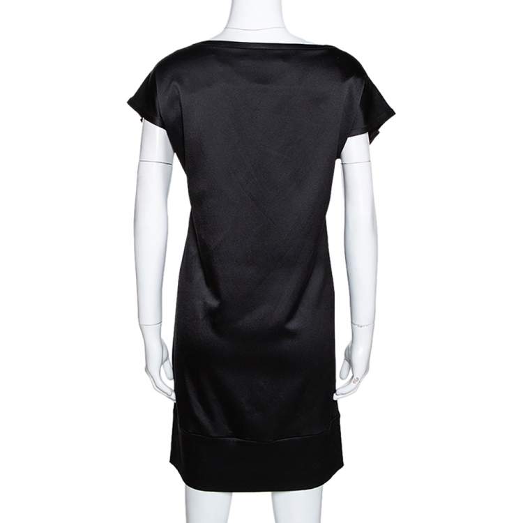 Pre Owned Diane von Furstenberg Black Textured Silk Pisco Shift Dress M
