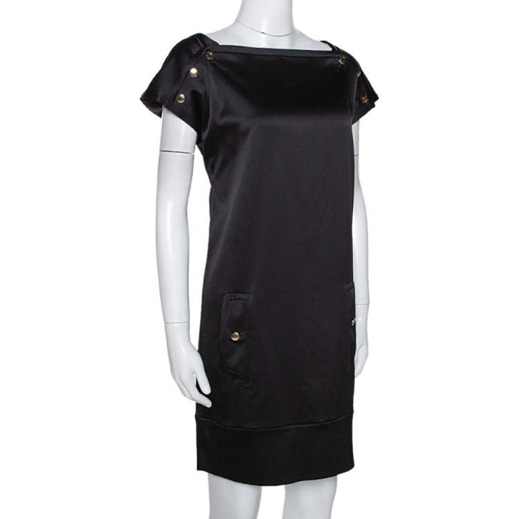 Pre Owned Diane von Furstenberg Black Textured Silk Pisco Shift Dress M