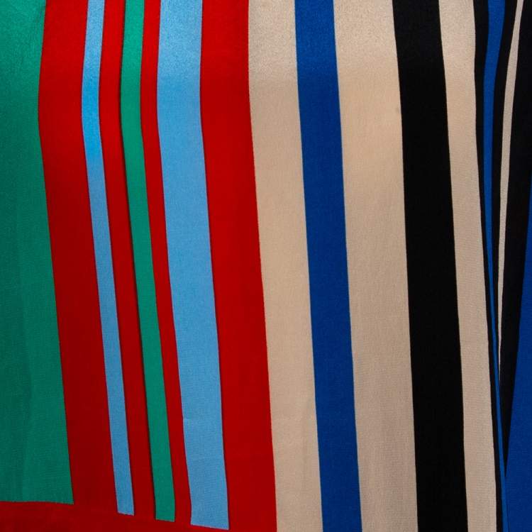 Pre Owned Diane Von Furstenberg Multicolor Striped Silk Top M