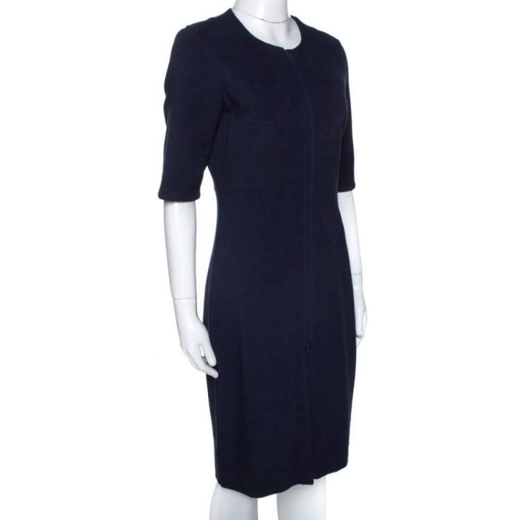 Pre Owned Diane Von Furstenberg Navy Blue Zipper Detail Saturn Dress L