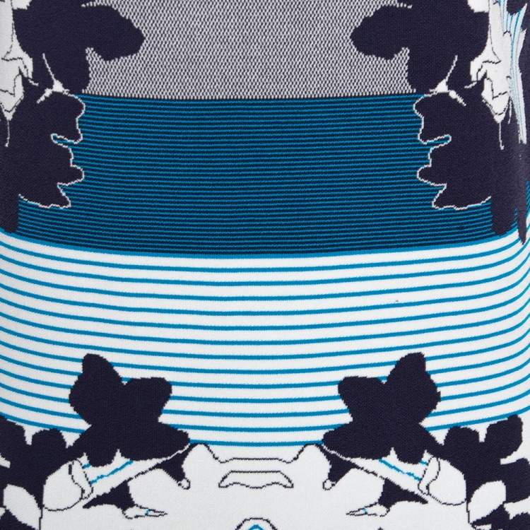 Pre Owned Diane Von Furstenberg Admiral Navy & Ivory Intarsia Knit Jalen Dress L 