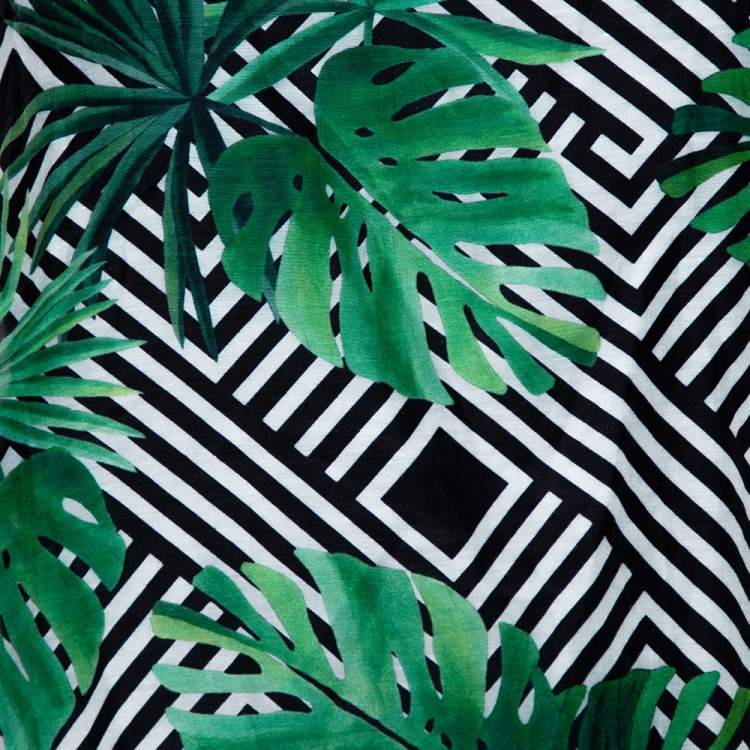مملوكة مسبقًا Diane Von Furstenberg Green Cotton Poplin Graphic Leaf Print Sleeveless Top S