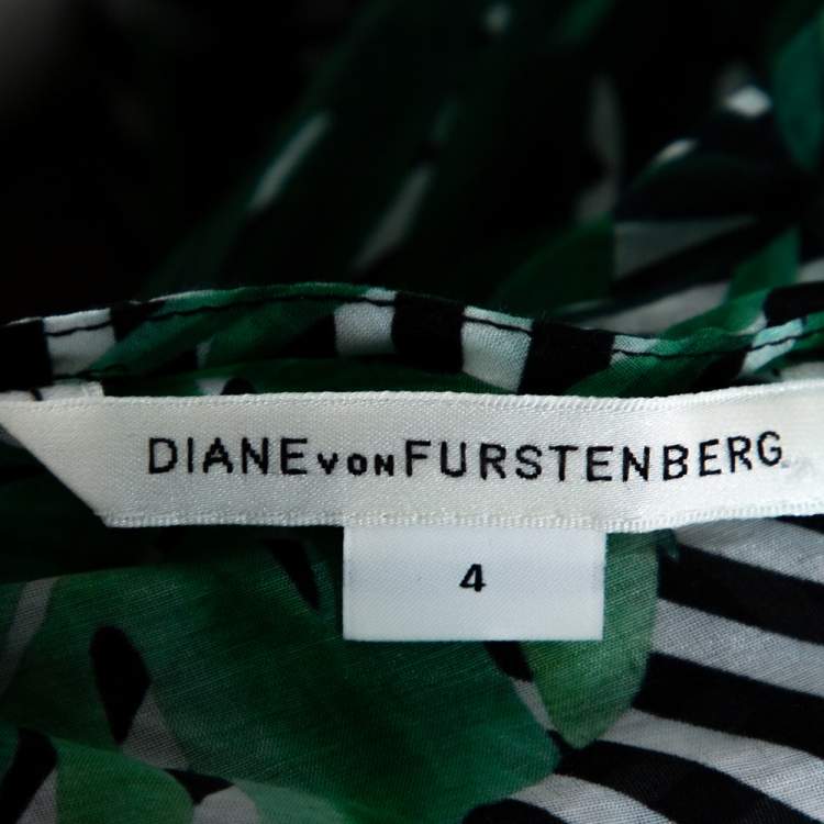مملوكة مسبقًا Diane Von Furstenberg Green Cotton Poplin Graphic Leaf Print Sleeveless Top S