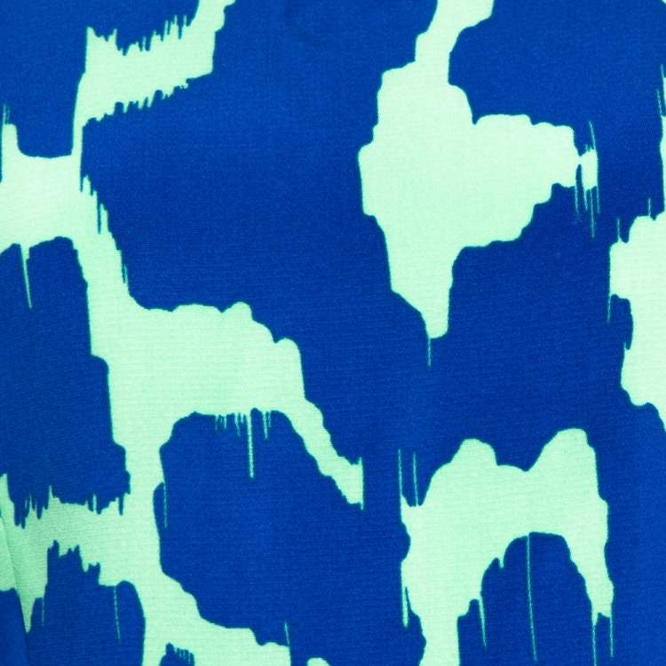 Pre Owned Diane von Furstenberg Blue & Green Printed Stretch Silk Midi Dress M